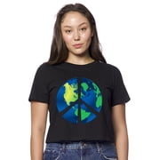 Womens Blue Earth American-Made Cute Cropped Yoga Tee Shirt, Small Black