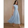 thumbnail image 1 of Womens Blue Elegant High Neck Cap Sleeve A-Line Floor-Length Pleated Maxi, 1 of 6
