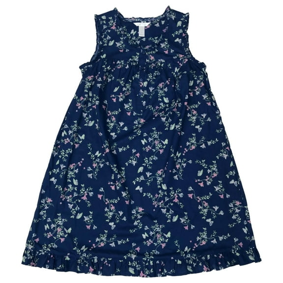 Womens Blue Floral Print Sleeveless Cotton Nightgown Night Gown Small