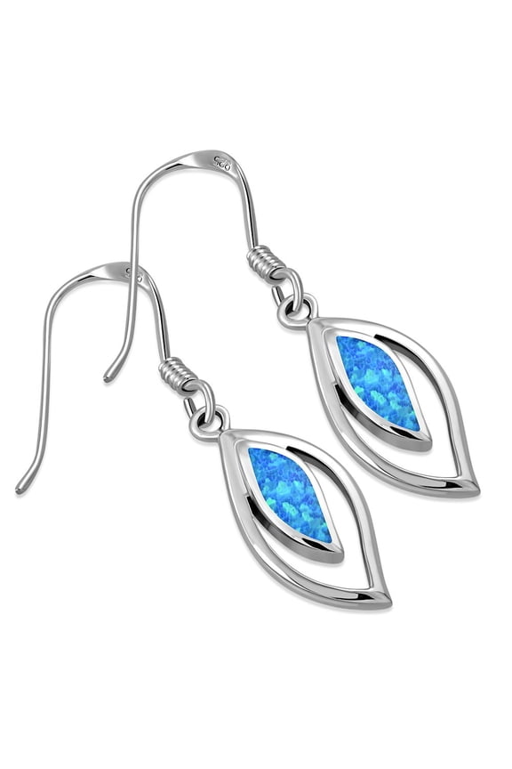 Womens Blue Green Simulated Opal 925 Sterling Silver Drop Dangle Earrings