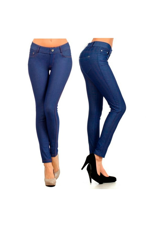 Womens Blue Jeggings Denim Jeans Look Skinny Stretch Sexy Soft Legging Pants Sm