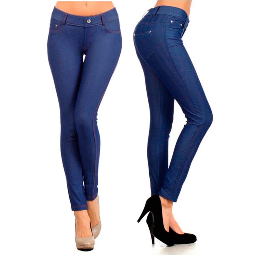 HugeStore Women Ladies Skinny Faux Demin Leggings Jeggings Stretch Pants  Pencil Jeans Tights Trousers Blue : : Fashion