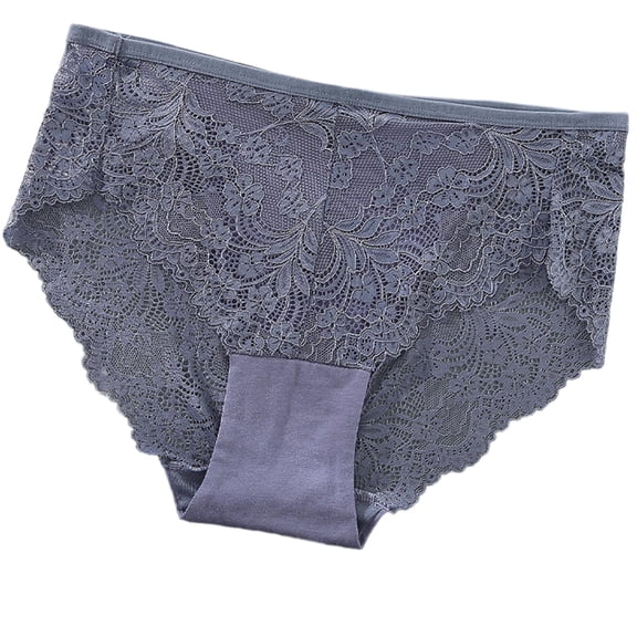 Womens Blue Lace Underwear Mid Rise Briefs, Floral Stretch Panties for Everyday Comfort, Soft Polyester Spandex, 1-Pack,Size XL