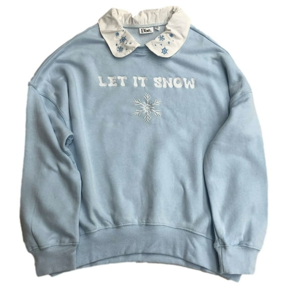 Womens Blue Let it Snow Collared Holiday Sweat Shirt Sweatshirt Top Small