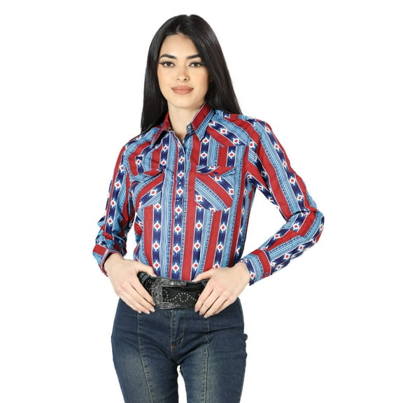 Women’s Blue Print Long Sleeve Western Shirt 'El Señor de los Cielos' 44213