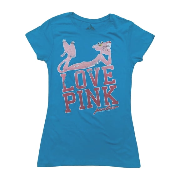 Womens Blue Love Pink Panther Short Sleeve Top Tee Shirt T-Shirt Large