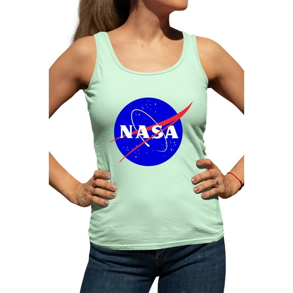 Womens Blue NASA Logo Racerback Tank Top T-Shirt