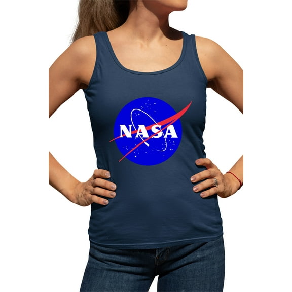 Womens Blue NASA Logo Racerback Tank Top T-Shirt