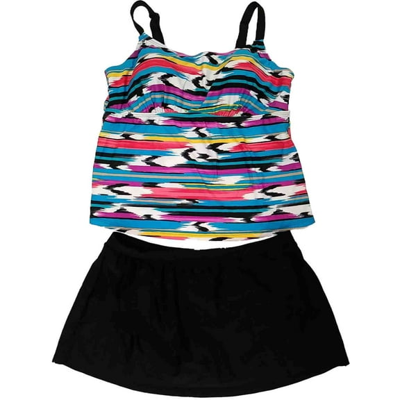 Womens Blue Purple Pink Heather Striped 2 Piece Swimming Suit Tankini Set 20