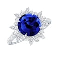 thumbnail image 1 of Rosec Jewels Womens Blue Sapphire Cocktail Ring with Moissanite Halo - 8 mm Lab Grown Sapphire, 14K White Gold, US 11.00, 1 of 8
