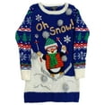 thumbnail image 1 of Womens Blue Sequin Skiing Penguin Long Tunic Christmas Holiday Sweater Large, 1 of 1