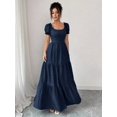 thumbnail image 1 of Womens Blue Square Neckline Maxi Dress With Puff Sleeves And Tiered Ruffle, 1 of 7