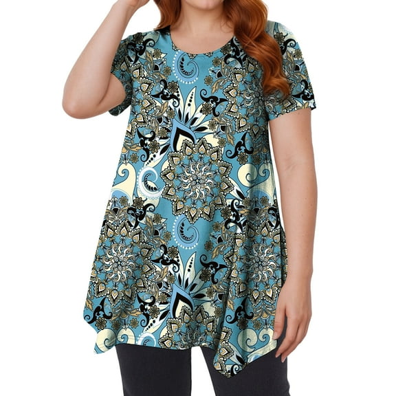 Sprinmer Plus Size Blousesfor Women Casual Flora Tunic Tops for Summer