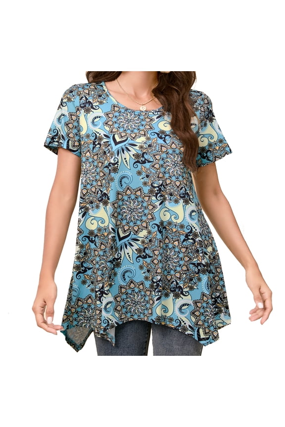 Plus Size Blousesfor Women Casual Flora Tunic Tops for Summer