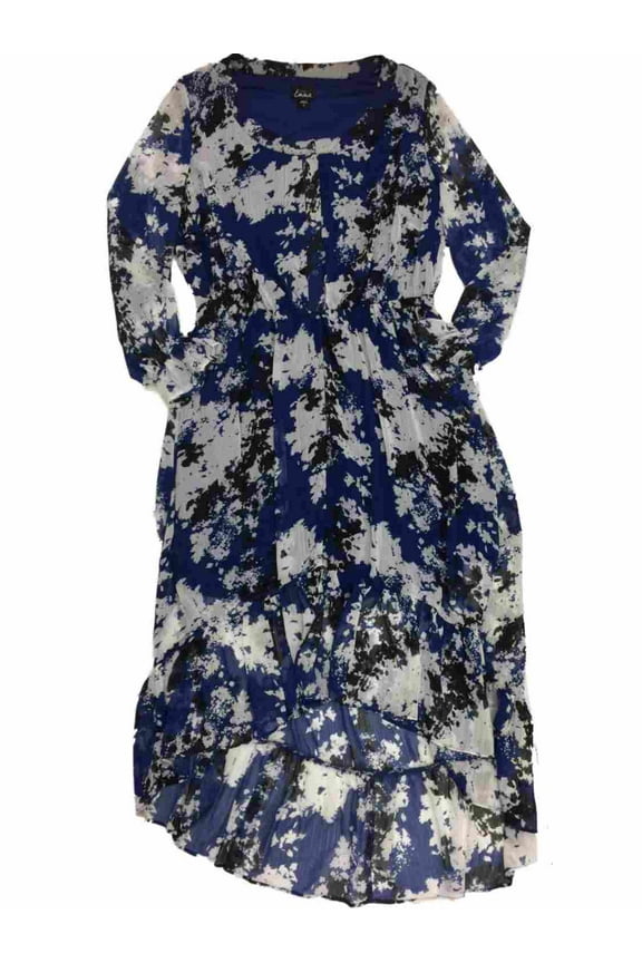 Womens Blue White & Black Marble Print Sheer Summer Dress Tunic Cut Dress