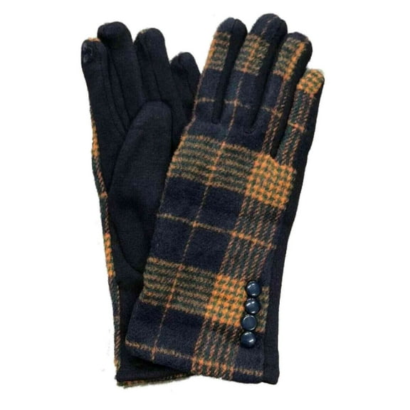 Womens Blue & Yellow Button Plaid Stretch Fit Texting & Tech Touchscreen Gloves