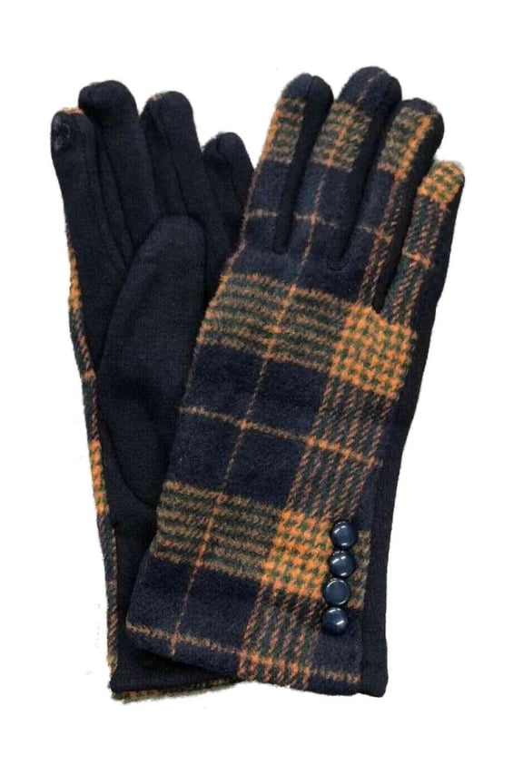 Womens Blue & Yellow Button Plaid Stretch Fit Texting & Tech Touchscreen Gloves