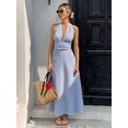 thumbnail image 1 of Womens Blue and White Striped Maxi Dress, Elegant Sleeveless Halter V-Neck, 1 of 3