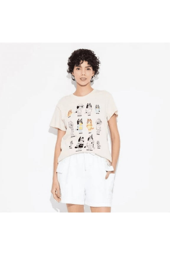 Womens Bluey Grid Short Sleeve Graphic T-Shirt - Tan Size Large