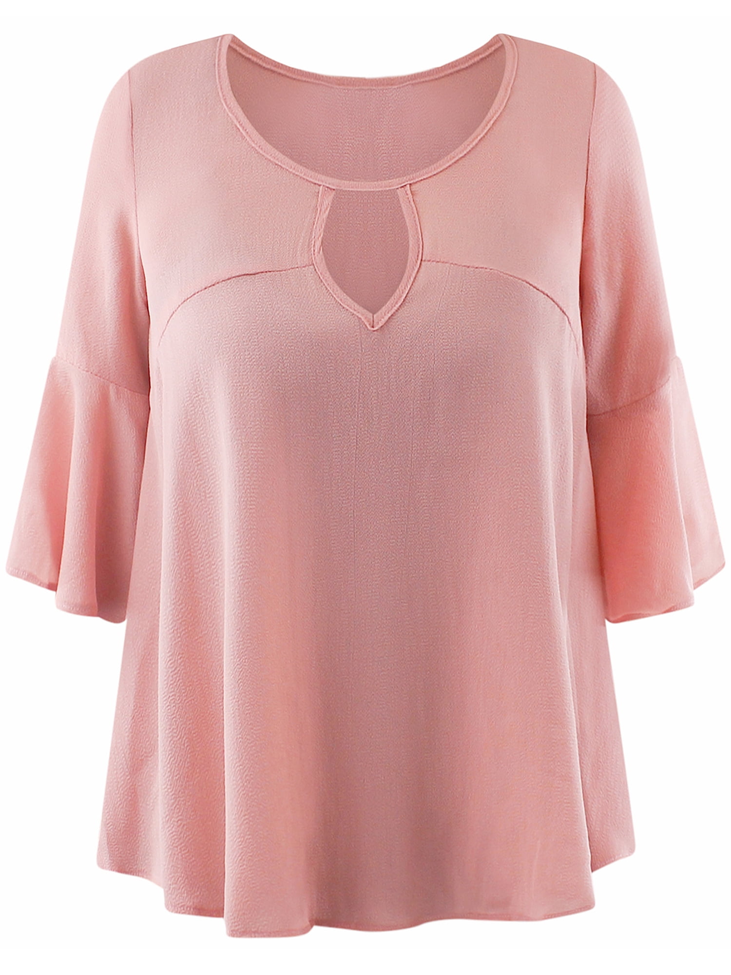 Womens Blush Pink Relaxed Fit Blouse Top With Bell Sleeves Size