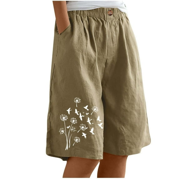 Womens Board Shorts New Vacation Shorts for Women Boho Loose Fitted Floral Print Half Pant with Pockets Casual Beach Elastic Waist Short Pants Khaki XXL
