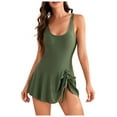 thumbnail image 1 of Womens Boat Neck 1-Piece Swimsuit Ruffled Skirt Design Drawstring Waist Soft Elastic Fabric Beach Pool Swimwear,Size:XXL, 1 of 5