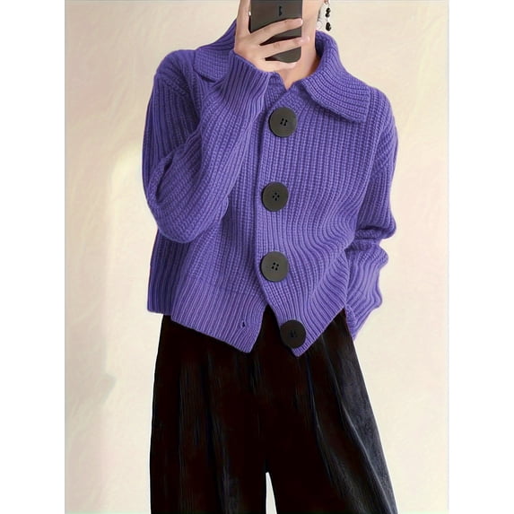 Womens Boat Neck Casual Sweater Short Sleeve Trendy Spring Top Fashion Cardigan Purple L