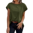 thumbnail image 1 of Womens Boat Neck T-Shirts Cap Sleeve Tops Summer Casual Loose Fit Basic Tees, 1 of 6