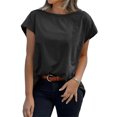 thumbnail image 1 of Womens Boat Neck T-Shirts Cap Sleeve Tops Summer Casual Loose Fit Basic Tees, 1 of 6