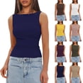 thumbnail image 1 of Womens Boat Neck Tank Tops Sleeveless Slim Fit Shirts Summer Going Out Y2K Fashion Clothes Dark Blue XL, 1 of 6