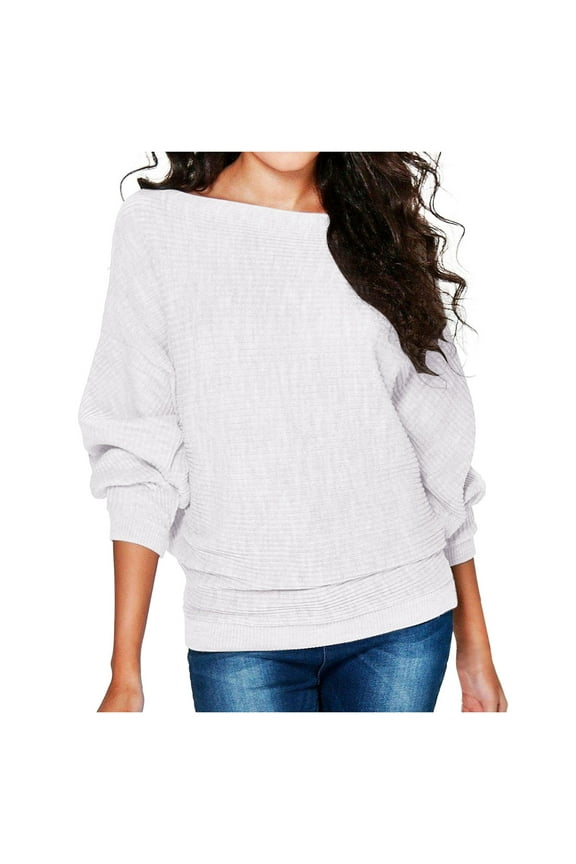 Womens Boatneck Sweaters 2025 Fall Cotton Long Batwing Sleeve Loose Fit Knit Tops Lightweight Trendy Casual Pullover Shirts