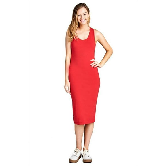 Womens Bodycon Fitted Solid Racerback Midi Dress