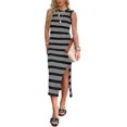 thumbnail image 1 of Womens Bodycon Summer Casual Midi Sundress Sleeveless Cute Hollow Out Knit Side Slit Striped Long Tank Dress, 1 of 5