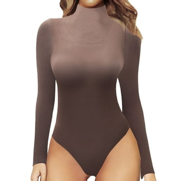 Womens Bodysuit Clearance Long Sleeves Round Neck Ribbed Casual Body Suits Tummy Control Stretchy Extender Bodysuits Snatched Waist Soft Body Suit Deal Of the Prime Of Day Today