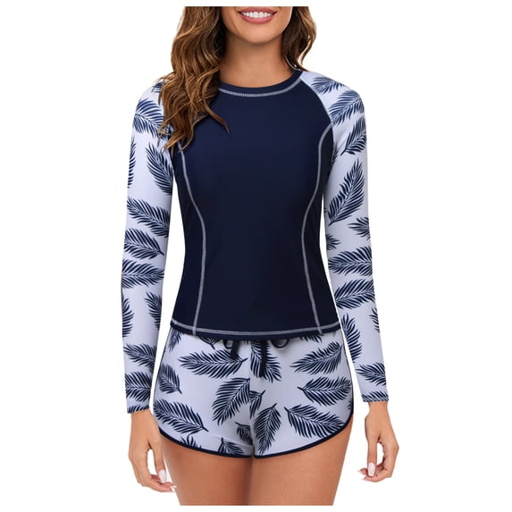 Womens Bodysuits 2 Piece Long Sleeve Rash Guard Upf 50+ Women Summer Outfits,Blue,L