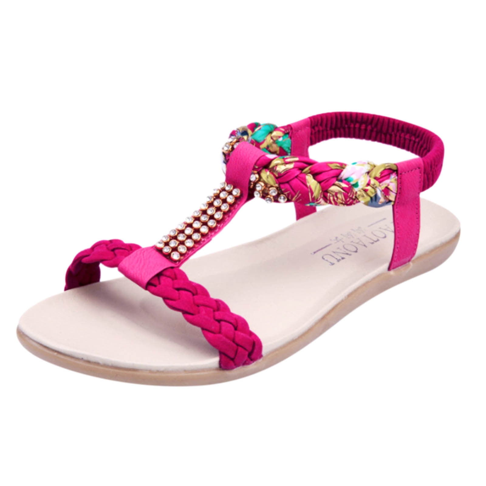 Womens Bohemia Rhinestone Sandals Summer Beach Comfortable Elastic