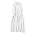 thumbnail image 1 of Womens Bohemian Cotton Linen Dress 3/4 Sleeve Button Down Maxi Dress Summer Solid Cute Vacation Flowy Dresses, 1 of 4