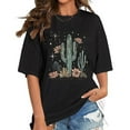 thumbnail image 1 of Womens Bohemian Desert Cactus Print T-shirts Vintage Western Plants Graphic Tees Short Sleeve Casual Tops Cotton Shirts for Daily Outfits Black,S, 1 of 6