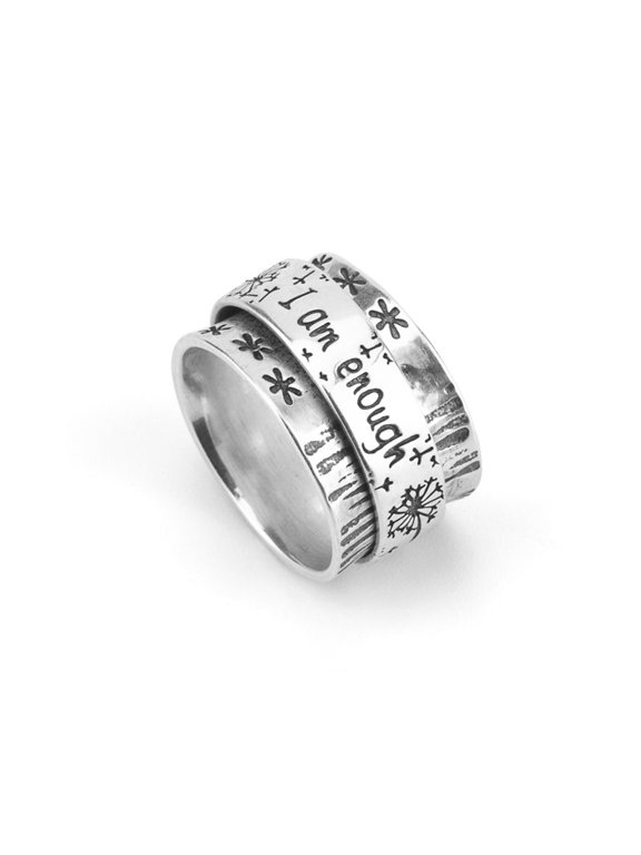 Womens Bohemian Flower Ring Alloy Metal Floral Geometric Dandelion Rotating Retro Jewelry Silver Finish Design