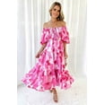 thumbnail image 1 of Womens Bohemian Off Shoulder Floral Print Pleated Maxi Dress (S, MultiYellow), 1 of 8