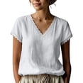 thumbnail image 1 of Womens Boho Blouses V Neck Short Sleeve Lace Trim Cotton Top,White Size S, 1 of 6