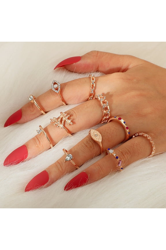 Womens Boho Chain Leaf Eye Triangle Ring Electroplated Alloy Artificial Gemstone Jewelry Statement Piece Durable