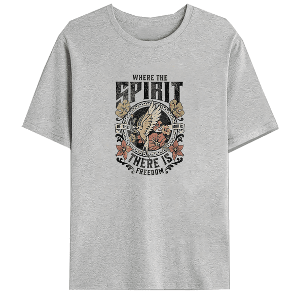 Womens Boho Christian Shirts 2 Corinthians 3:17 Print Tshirts Bible Verse Graphic Tees Casual Short Sleeve Tops for Daily Outfits Gray,M