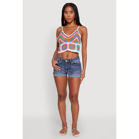 Womens Boho Crochet Sleeveless V-Neck Crop Top