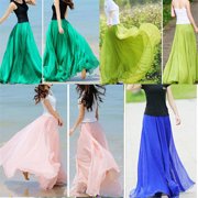 Womens Boho Double Layer Chiffon Long Maxi Dress Beach Casual Sundress Skirt