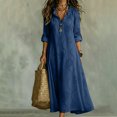 thumbnail image 1 of Womens Boho Dresses Rolled Up Long Sleeve Ruffle V Neck Floral Dresses Casual Loose Vacation Maxi Dresses, S, 1 of 4