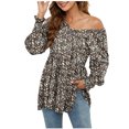 thumbnail image 1 of Womens Boho Floral Blouse Ruched Lantern Sleeve Shirts Ruffle Hem Peplum Tops V Neck Long Sleeve Flowy T-Shirts, 1 of 5