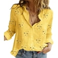 thumbnail image 1 of Womens Boho Floral Cotton Linen Shirt V Neck Button Down Roll Up Long Sleeve Lapel Blouse Tops, 1 of 4