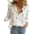 thumbnail image 1 of Womens Boho Floral Cotton Linen Shirt V Neck Button Down Roll Up Long Sleeve Lapel Blouse Tops, 1 of 4