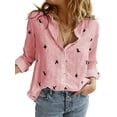 thumbnail image 1 of Womens Boho Floral Cotton Linen Shirt V Neck Button Down Roll Up Long Sleeve Lapel Blouse Tops, 1 of 4